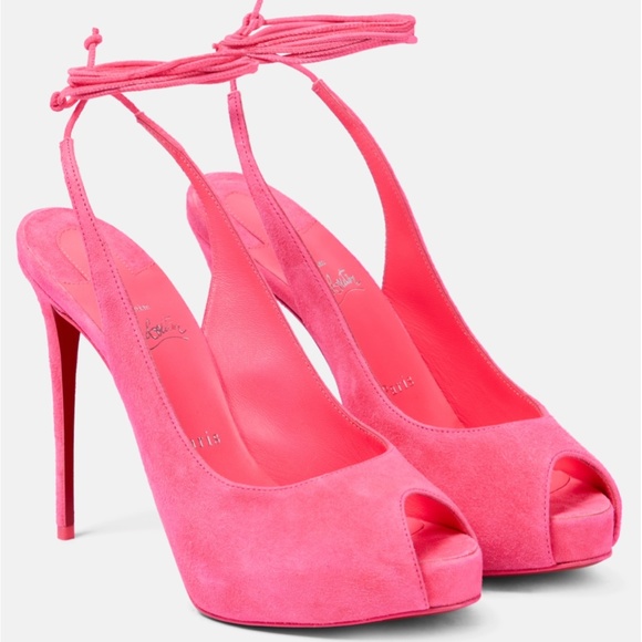 Christian Louboutin Lace Up NVP suede peep-toe pumps in hot pink - Picture 1 of 17